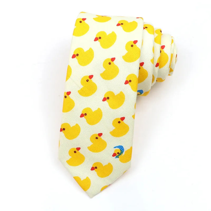 Korean style narrow cotton bow tie with cartoon print pattern in casual men's accessory