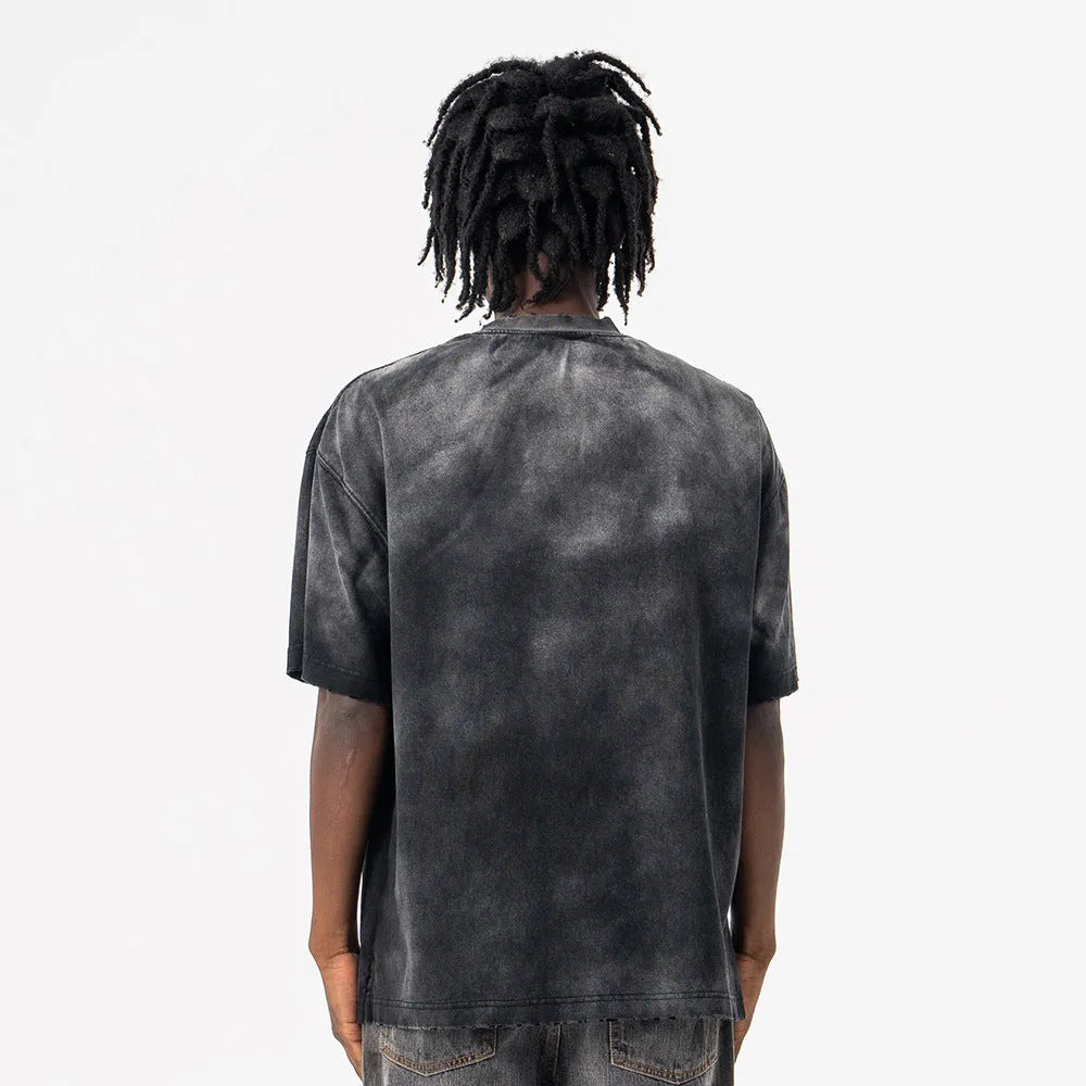 Men's black cotton short-sleeved t-shirt with letter print and loose street fashion style