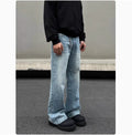 Men's blue retro straight jeans with whisker washing and a medium-high waist