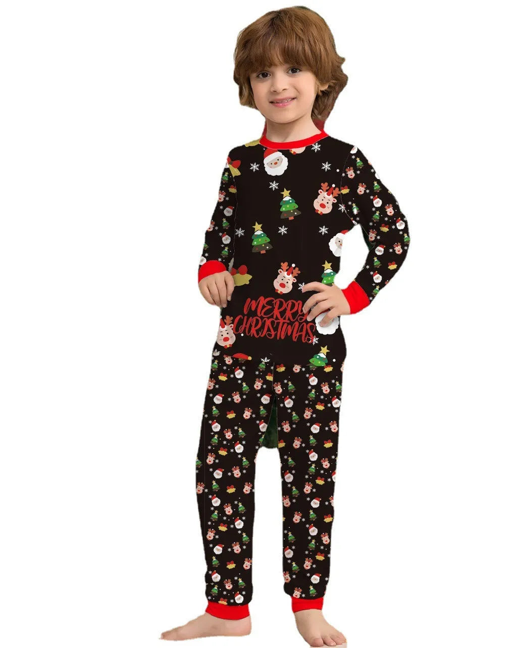 Family matching Christmas pyjamas set in red plaid print for adults, children, baby and dog