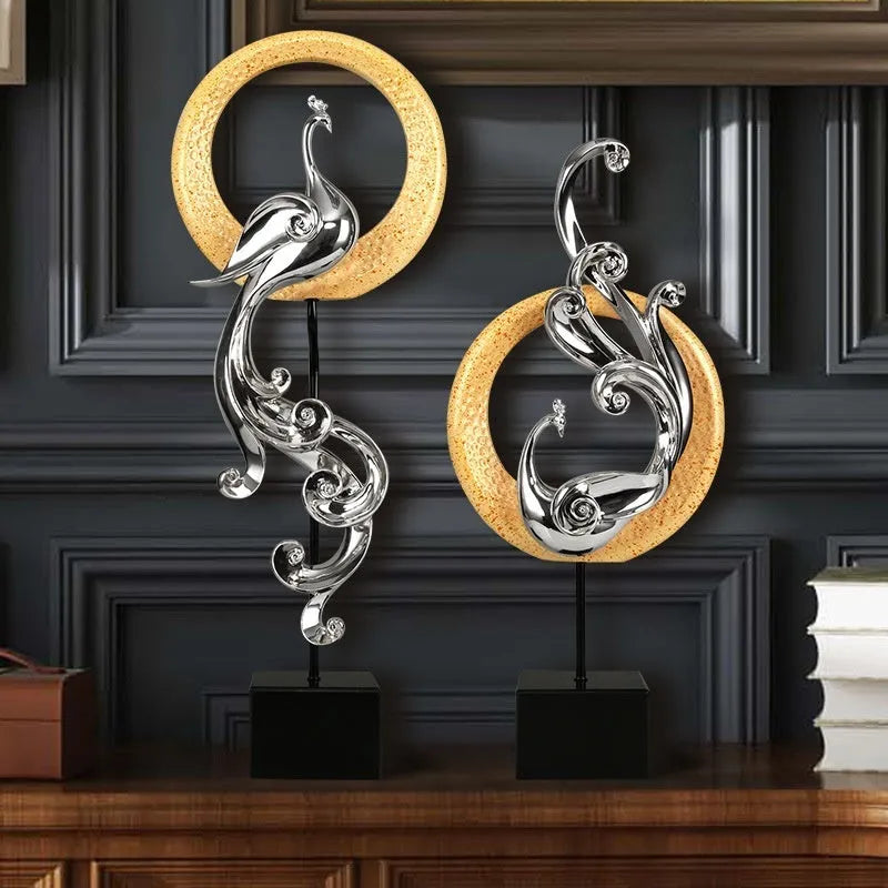 Light luxury synthetic resin phoenix ornament in rose gold silver or red european style craft