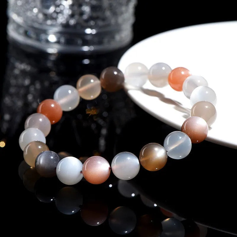 Natural moonstone bracelet with colourful moon light 8mm beads in unisex single circle design