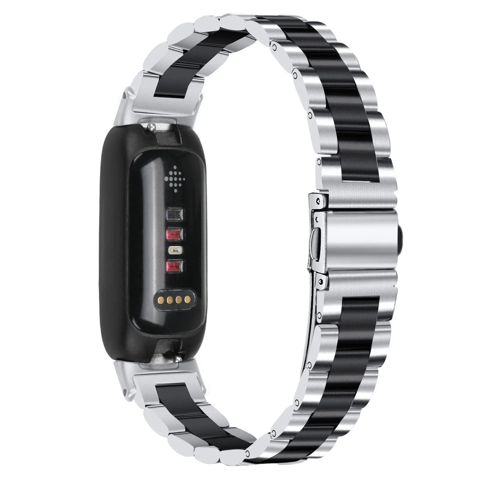 Stainless steel three bead watch strap for Inspire 3 with 12mm interface in silver gold and rose pink finishes