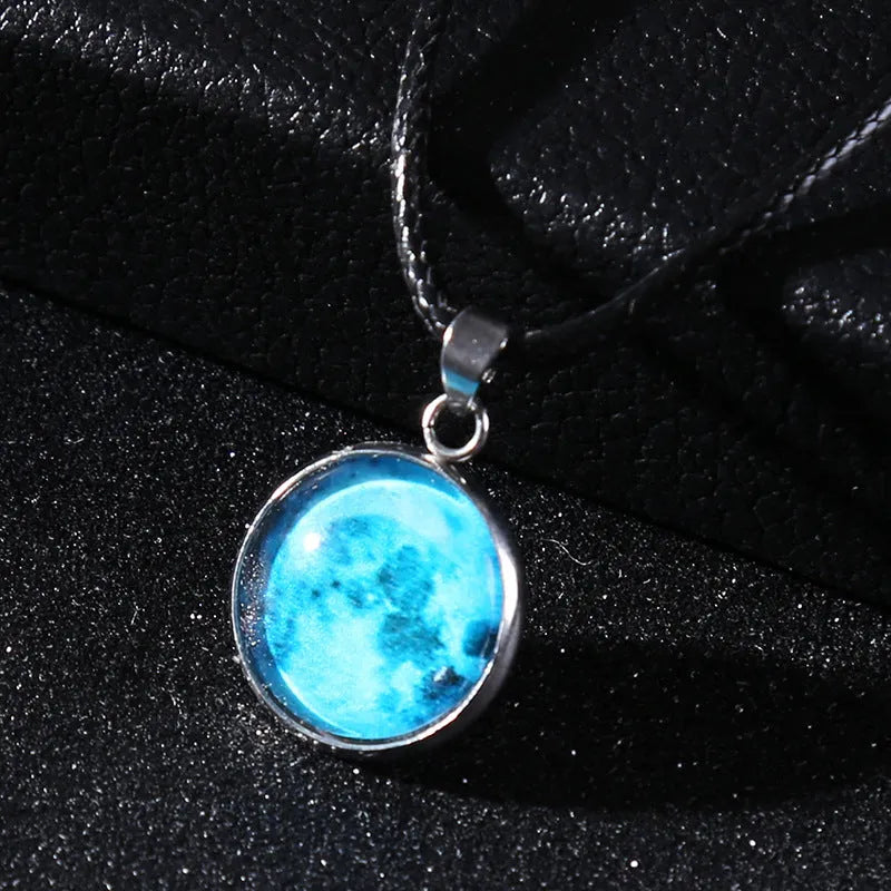 Christmas moon night sky luminous pendant necklace with glass constellation design on alloy chain