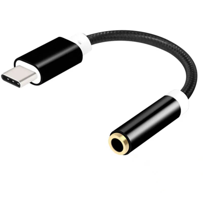 Nylon weaving TYPE-C to 3.5mm headphone adapter cable in multiple colours for mobile phone audio conversion