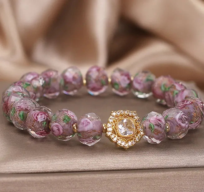 Purple glass bracelet with coloured glaze and electroplated finish, original design women's jewellery, single piece