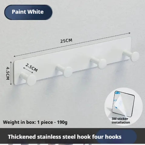 Black and white punch-free iron shower door hooks with double-sided tape available in 2, 3, and 4 hook sizes.