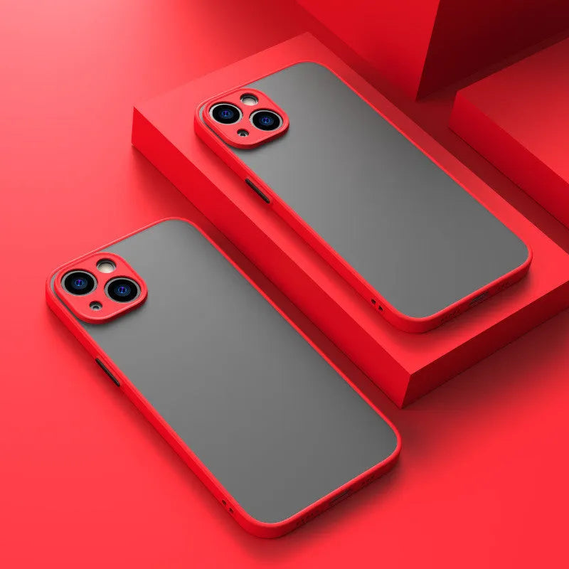 Frosted hard protective iPhone case with fine hole texture and full camera lens cover.