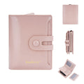 Women's PU leather card holder wallet shown in various colours including black, white, blue, red, green, brown, pink, and orange.