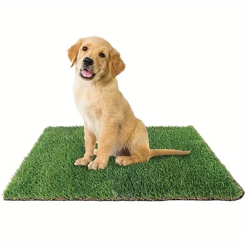 Artificial grass dog toilet training mat showing three size options for indoor pet training