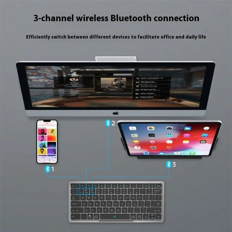 Three-in-one wireless Bluetooth keyboard with touch pad and leather sheath stand for tablets and mobile phones