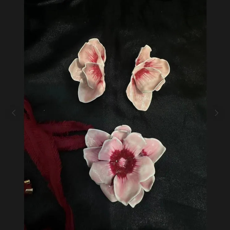 Women's alloy floral stud earrings with electroplated oil-spot glaze finish in four colour variations