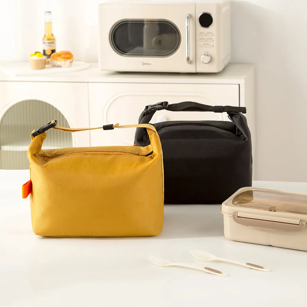 Insulated lunch bag in Oxford cloth with Japanese style design, shown in Army Green colour.