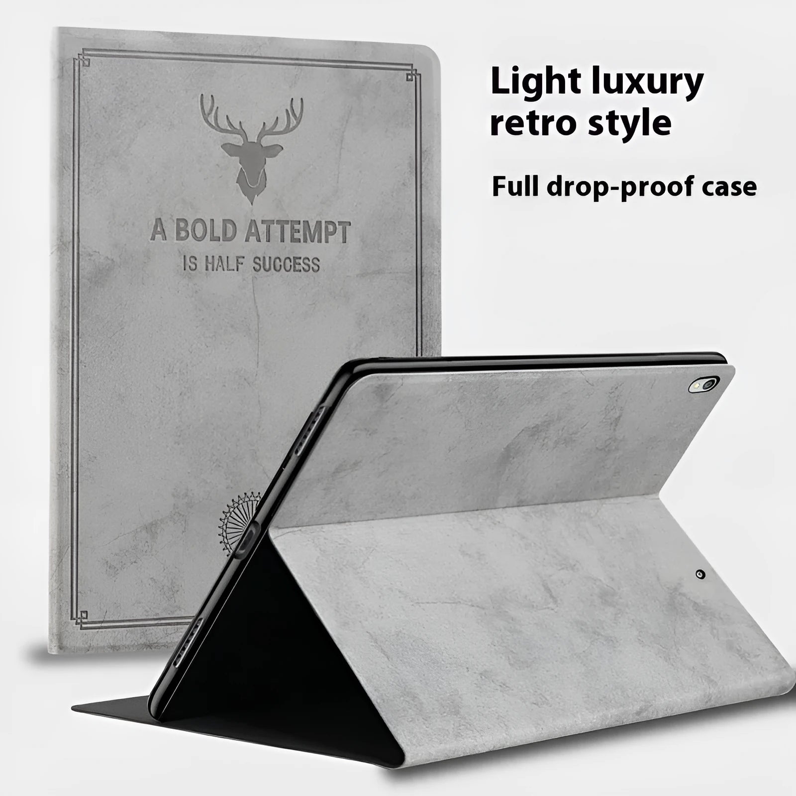 Deer soft shell TPU leather clamshell protective case for iPad in elk-themed colours.