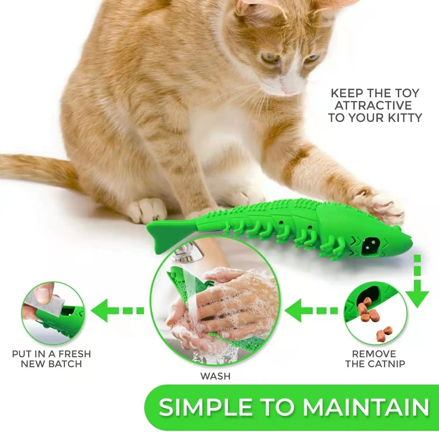 Blue hard rubber cat chew toy for dental cleaning with catnip centre.