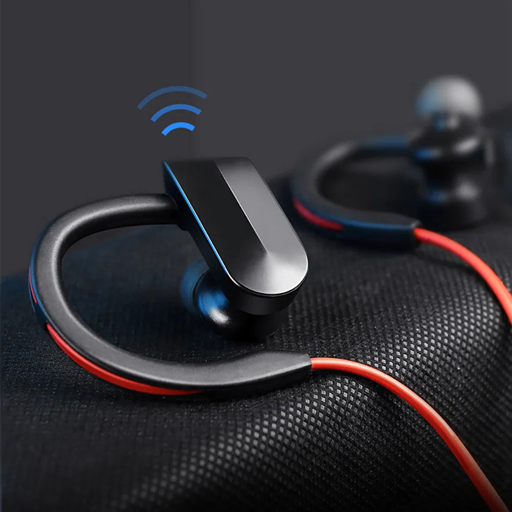 Wireless neck mounted Bluetooth earphones in black colour with neckband design and in-ear speakers