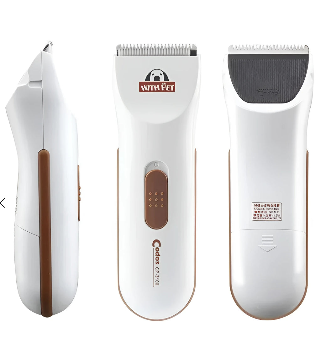 White electric pet grooming clipper with ceramic blade for dogs and cats