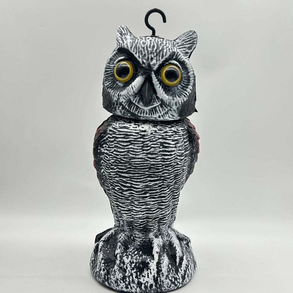 Artificial owl scarecrow bird deterrent ornament made from PE material with realistic casting details