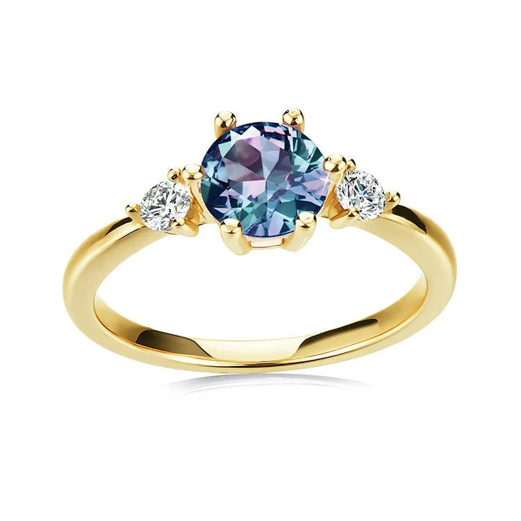 Women's colour changing stone ring in S925 silver or copper, sizes 6-8, with 3.0mm and 6.5mm Alexander Stone