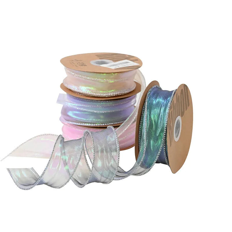 Fishtail yarn mesh decorative ribbon with colourful wave pattern in 4cm width