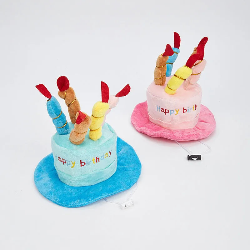 Blue dog birthday party hat for toy breeds measuring 21cm wide by 15cm deep