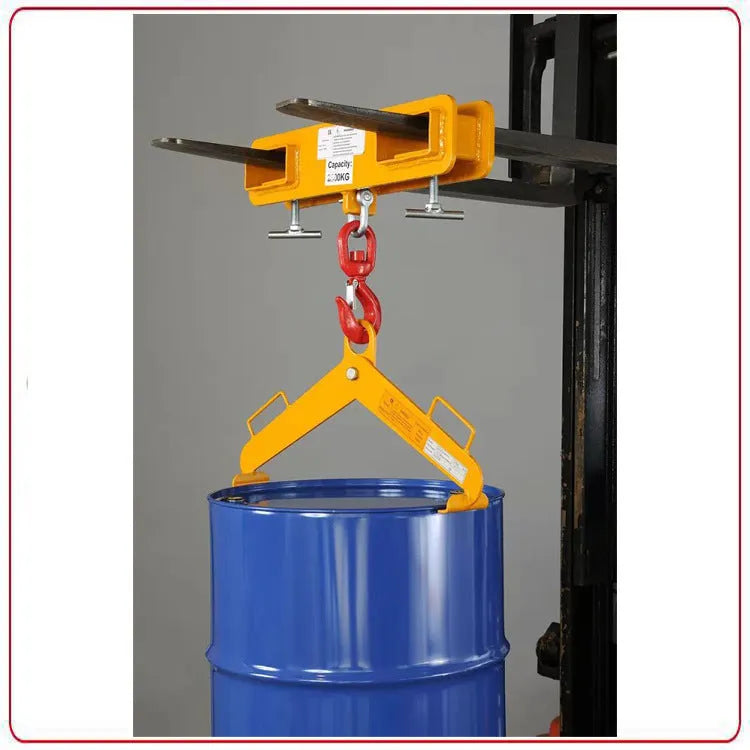 MK forklift crane hook attachment with a rotatable iron hook and safety locking device
