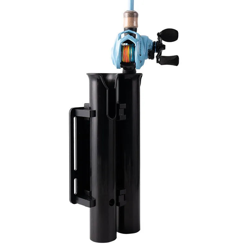Carbon and plastic fishing rod rack with clamp mount for motorcycle or bicycle