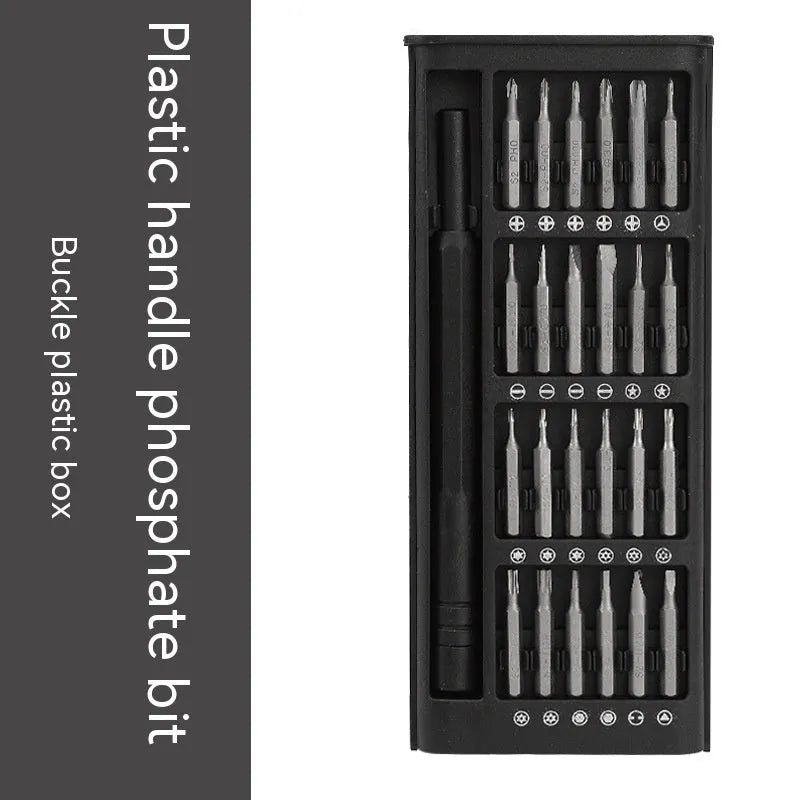 24-in-1 precision magnetic screwdriver repair tool set with bits displayed next to aluminium and plastic handle options.