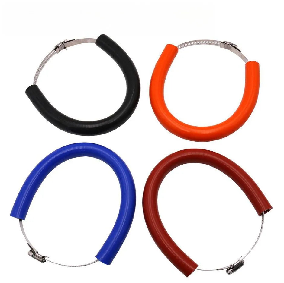 Universal motorcycle exhaust pipe gasket in black, blue, and orange colour options