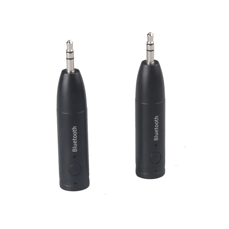 Black Bluetooth audio receiver for car stereo with AUX connection measuring 70mm by 14mm