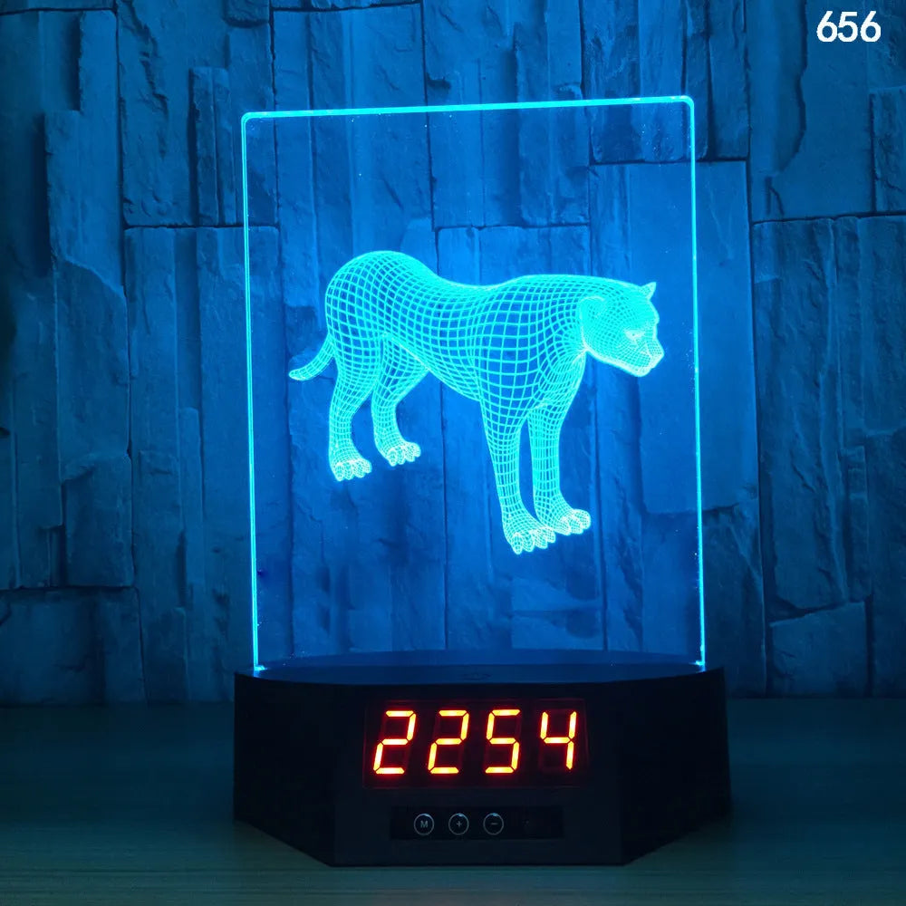 Glowing blue dolphin 3D LED table lamp with remote control on a wooden surface.