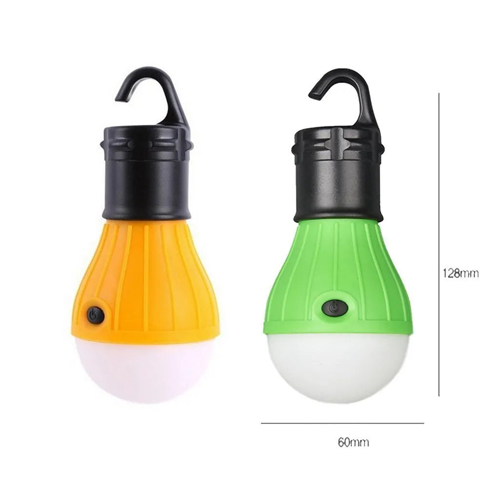 Portable hanging hook LED camping light in blue colour showing compact size.