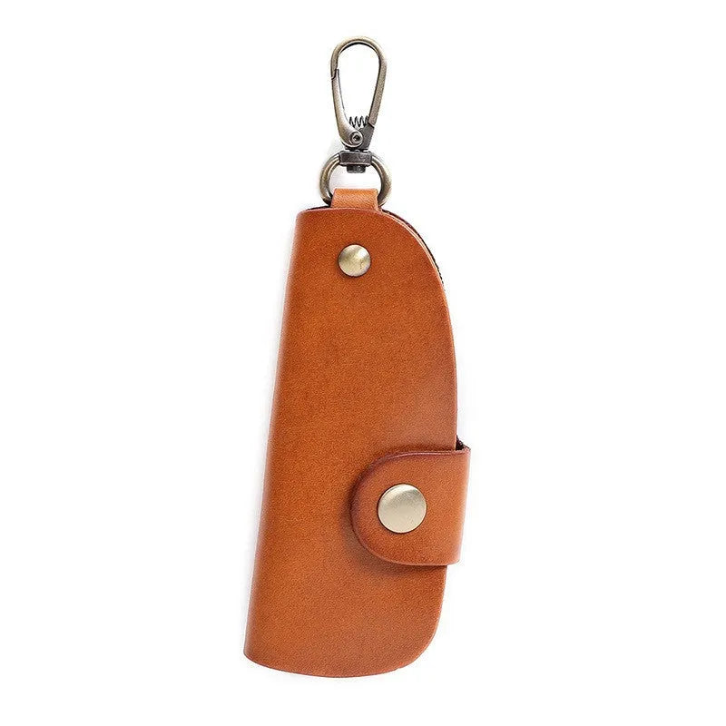 Handmade genuine leather key storage bag in black, brown, coffee, or purplish red colour