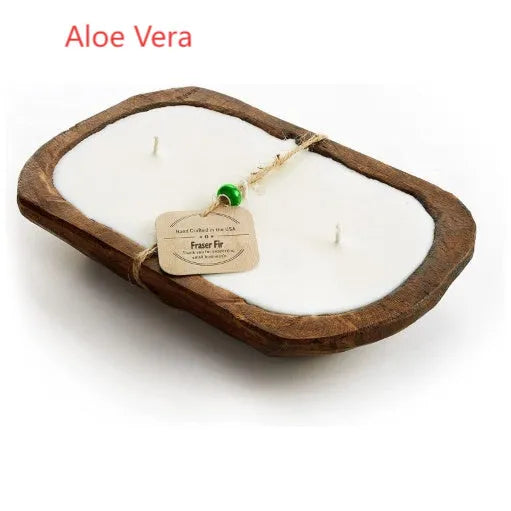 Wooden basin aromatherapy candle with three wicks and soy wax in retro lavender style