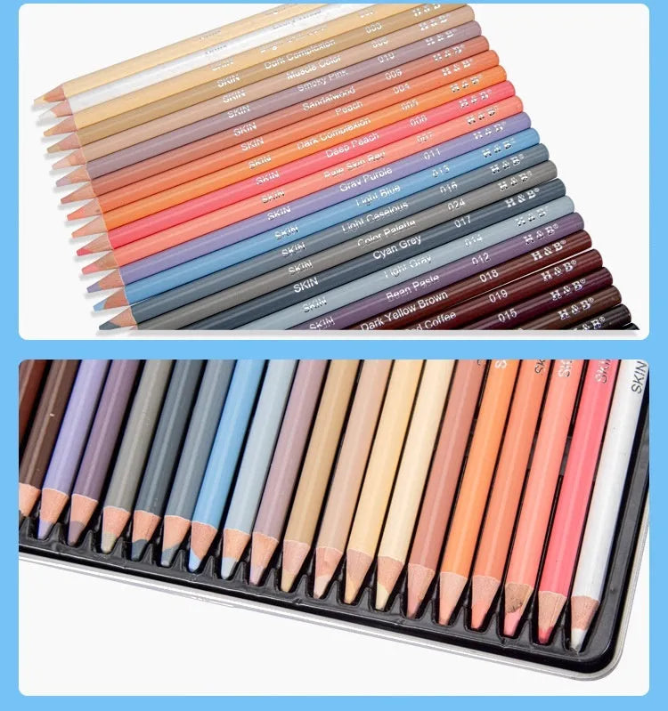 24 skin tone pencils in round iron storage pot for portrait artists and illustrators