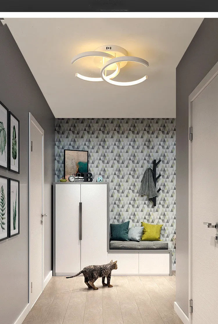 Commercial corridor aisle LED ceiling light in black double semicircle design with remote control