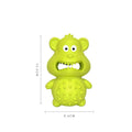 Green and yellow natural rubber squeaky dog toy with thick textured surface for aggressive chewers
