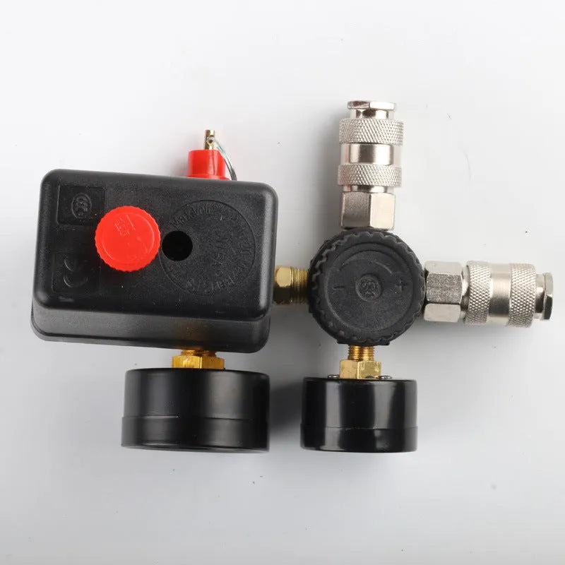 European style air compressor pressure regulating valve assembly with pressure switch and 12MM connectors