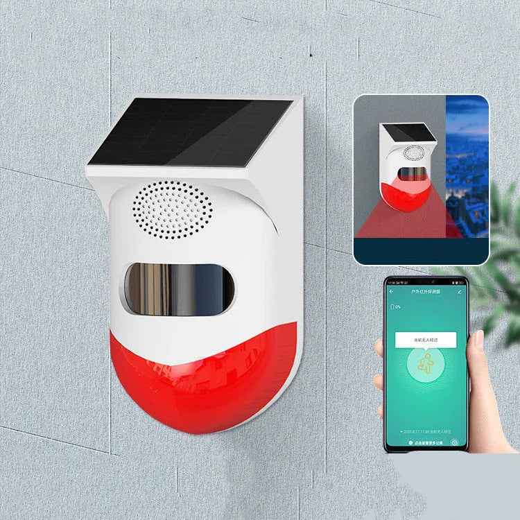 Solar-powered infrared alarm with remote control for outdoor security monitoring