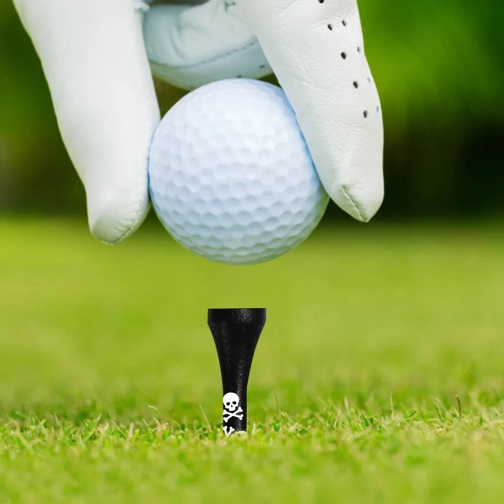 Black bamboo golf dowel pins with skull print in 70mm and 83mm sizes
