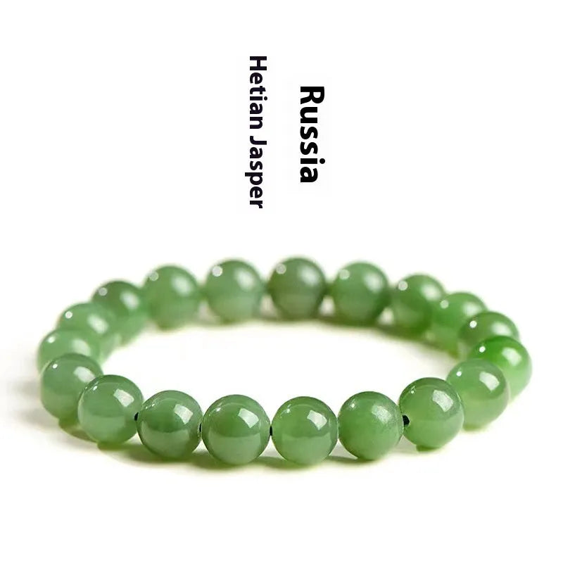 Natural jasper stone bead bracelet on Hetian jade, showing polished beads in five available size options.