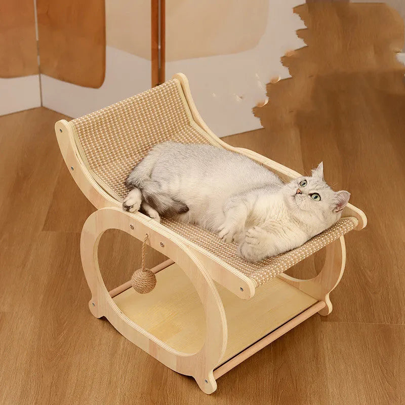 Solid wood sisal cat scratch mat and bed in walnut or wood colour