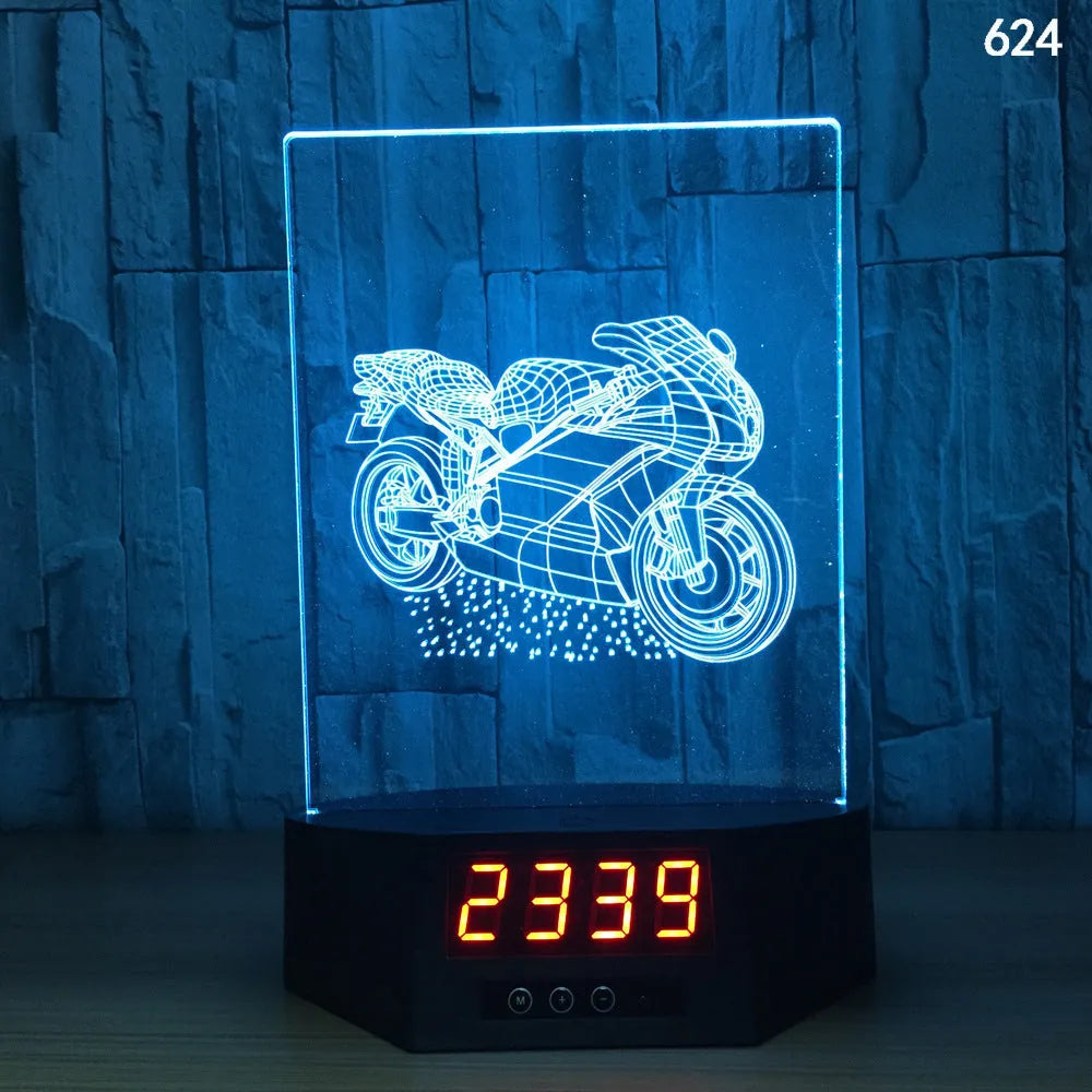 Glowing blue dolphin 3D LED table lamp with remote control on a wooden surface.