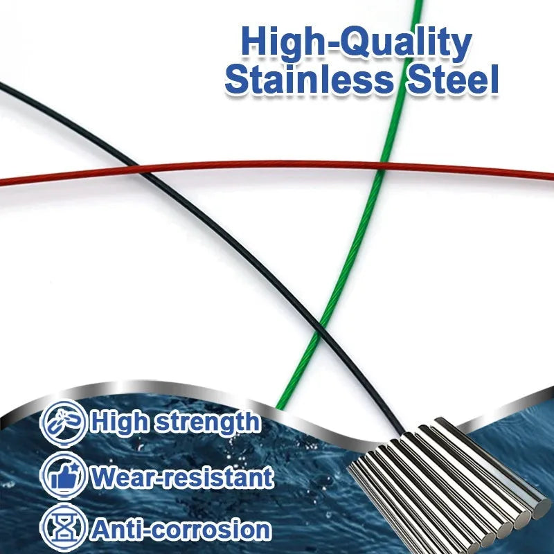 Set of ten green anti-bite steel wire fishing leaders with double buckle pins, each 54cm long.