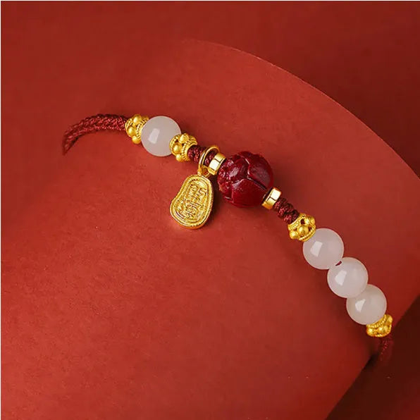 Hetian Jade Cinnabar Red Rope women's bracelet with 925 silver chain and adjustable clasp