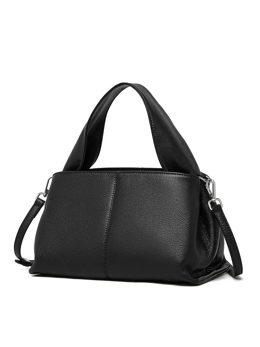 Women's solid colour retro texture cowhide leather messenger bag in horizontal square shape