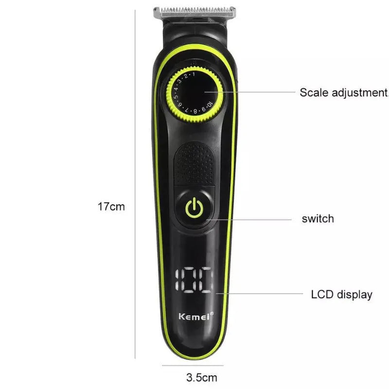 Black rechargeable electric hair clipper set with USB cable and stainless steel blade