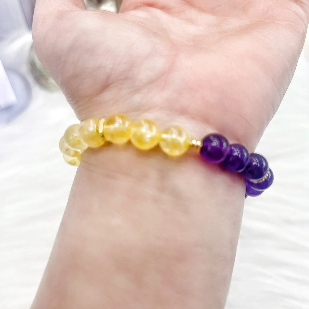 Handmade yellow and purple crystal bracelet for women with manual processing