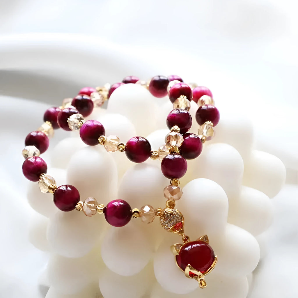 Handmade Tigereye stone bracelet with adjustable leather cord in single chain design