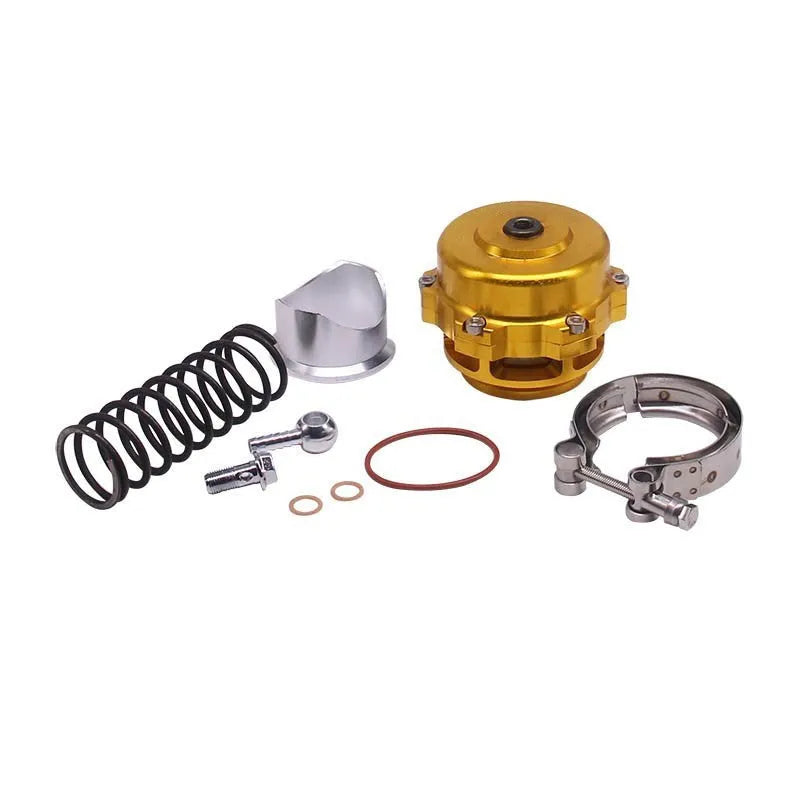 Aluminium alloy automotive blowoff valve in 50mm universal size, shown in one of six colour options.